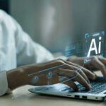 AI Helps to Capture a Dictator! Person typing on laptop with AI hologram display