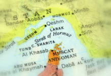 Map highlighting the Strait of Hormuz and surrounding regions