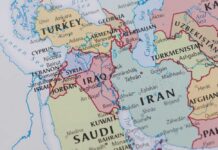 Political map of the Middle East showing various countries and borders