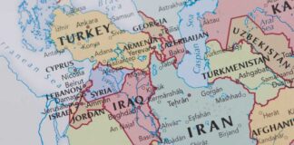Political map of the Middle East showing various countries and borders