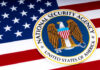 National Security Agency emblem on American flag background