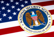 National Security Agency emblem on American flag background