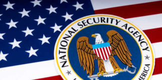 National Security Agency emblem on American flag background