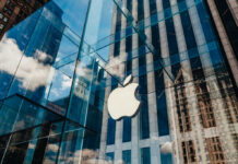 Glass Apple store facade in urban setting