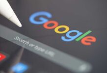 Close-up of a Google search interface on a tablet