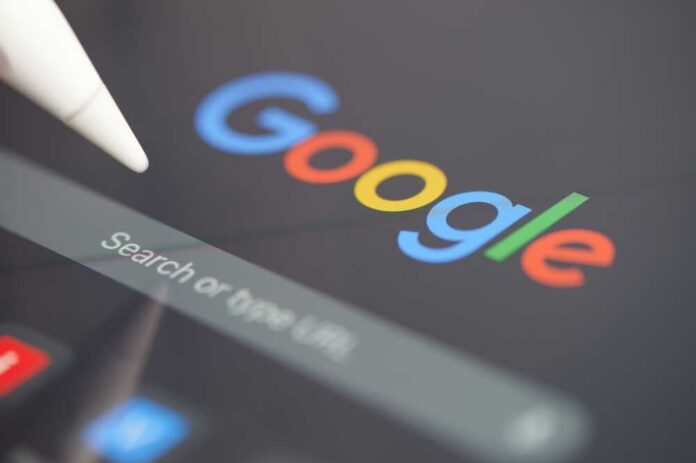 Close-up of a Google search interface on a tablet