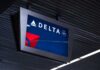 Delta Airlines sign displayed in an airport