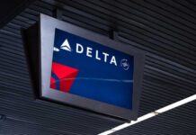 Delta Airlines sign displayed in an airport