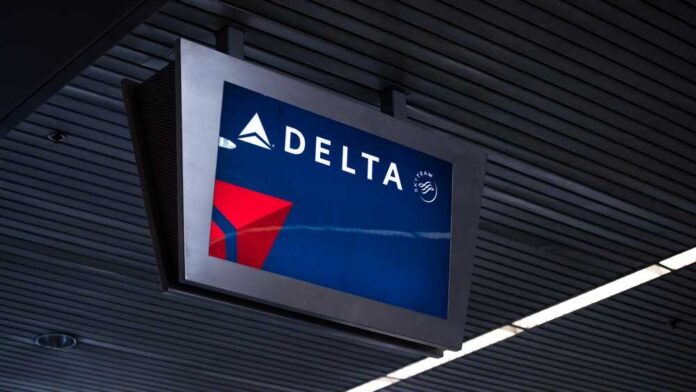 Delta Airlines sign displayed in an airport