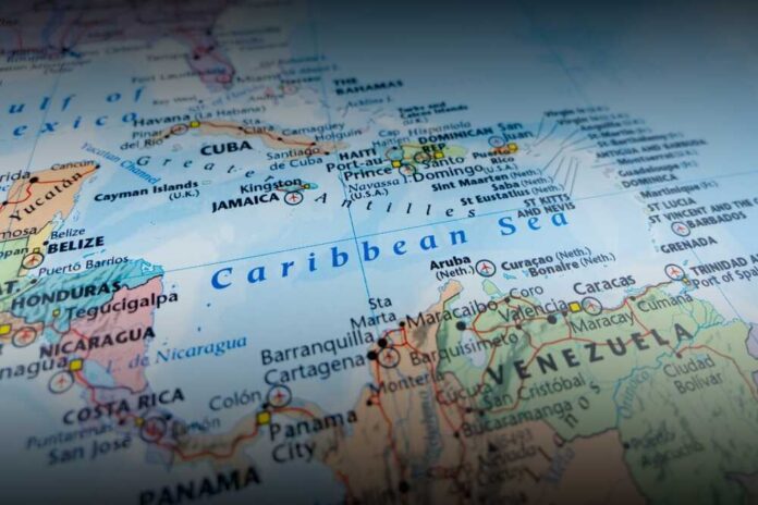 Map showing the Caribbean Sea and surrounding countries