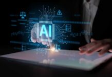 U.S. Clampdown Silences Top AI Overnight A hand interacting with a digital tablet displaying AI graphics