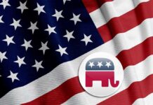 Big Donors Flood GOP — War Chest Explodes American flag with Republican elephant emblem