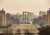 Kim’s Nuke Spree Outruns Sanctions View of a large monument surrounded by buildings in Pyongyang
