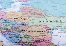 Political map of Eastern Europe highlighting countries and borders