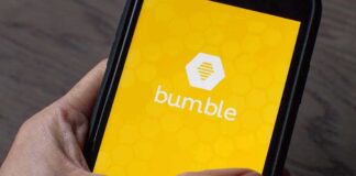 smartphone displaying the Bumble app splash screen