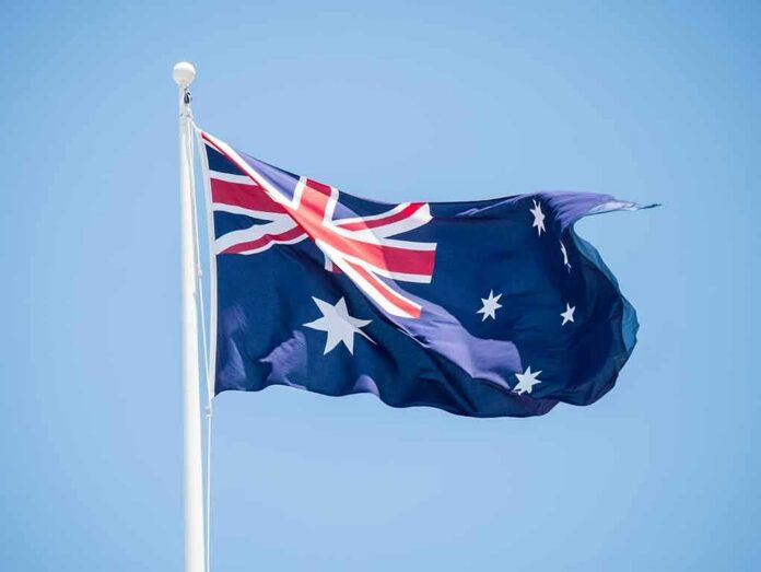 Australian flag waving on a flagpole