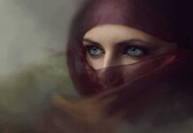Genetic Time Bomb Explodes in Saudi Marriages Close-up of eyes framed by a maroon veil