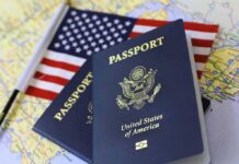 Stolen Identity Lets Noncitizen Vote For Years U.S. passports on a map with an American flag