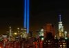 Shocking 9/11 Lapses—What Got Fixed? New York City skyline at night with twin blue light beams