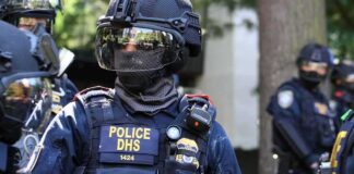 Riot police officer in tactical gear with helmet and visor