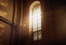 Secret Accord Renewed — Who Picks Bishops Now? sunlit stained glass window in a church interior