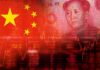 Chinese flag overlaid with yuan banknote and stock market graph