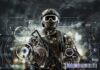 Soldier in tactical gear holding rifle with futuristic HUD overlay