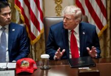 Israel Doomsday Averted? Trump Doubles Down Donald Trump speaks at a meeting table beside Marco Rubio